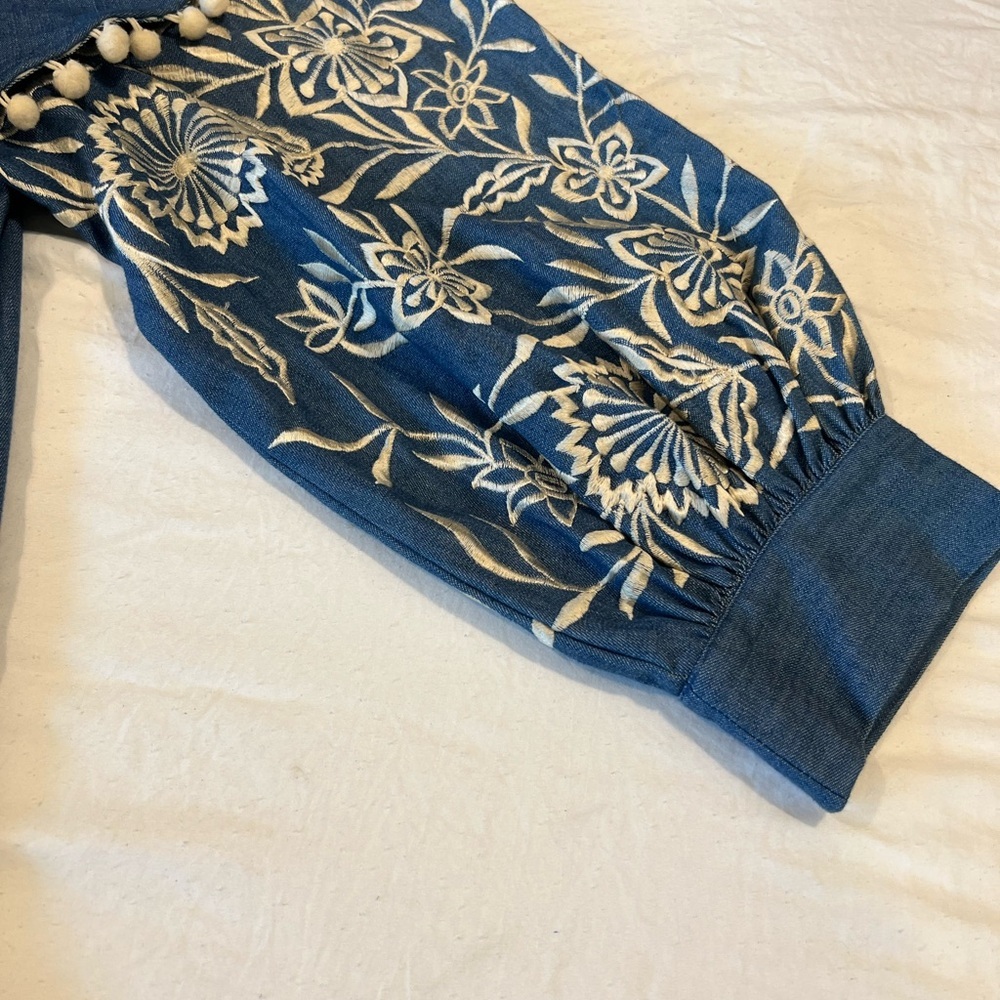 MISA Los Angeles Embroidered Denim Off Shoulder Mini Dress XS - Picture 8 of 11